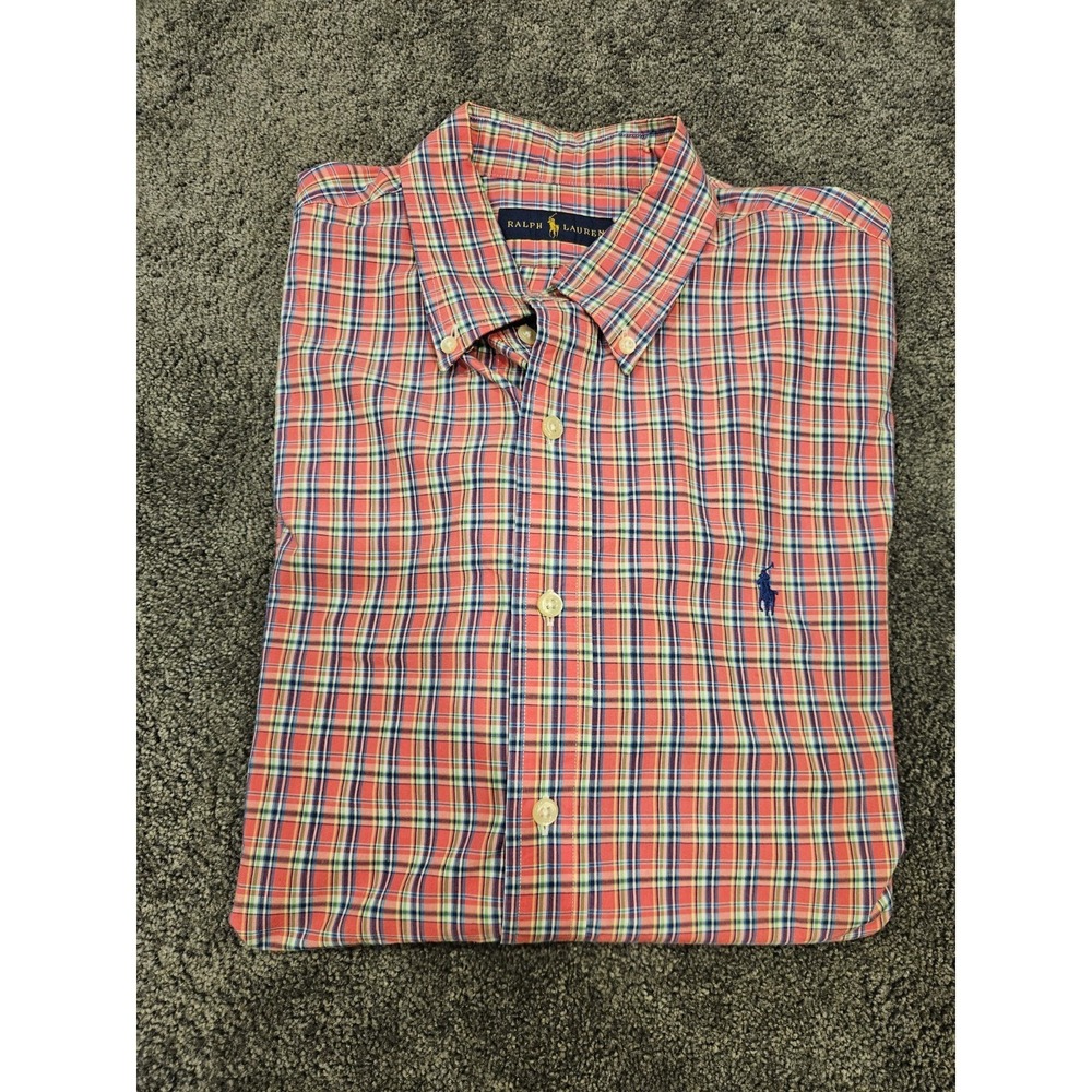 Ralph Lauren Men's Plaid Red Long Sleeve Button-Up Shirt Size‎ L Cotton